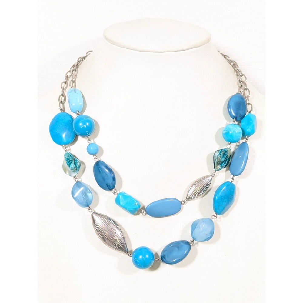 NY&C Blue Beaded Double Strand Statement Necklace‎ 21"